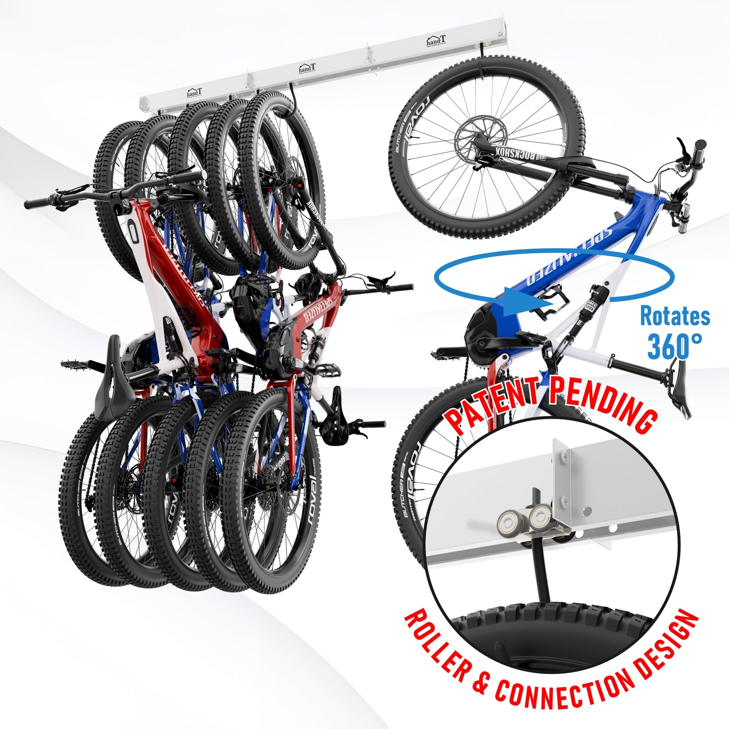 Ceiling Bike Sliding Hanger, Mount Up To 6 Bikes, Heavy Duty 450lbs Limit
