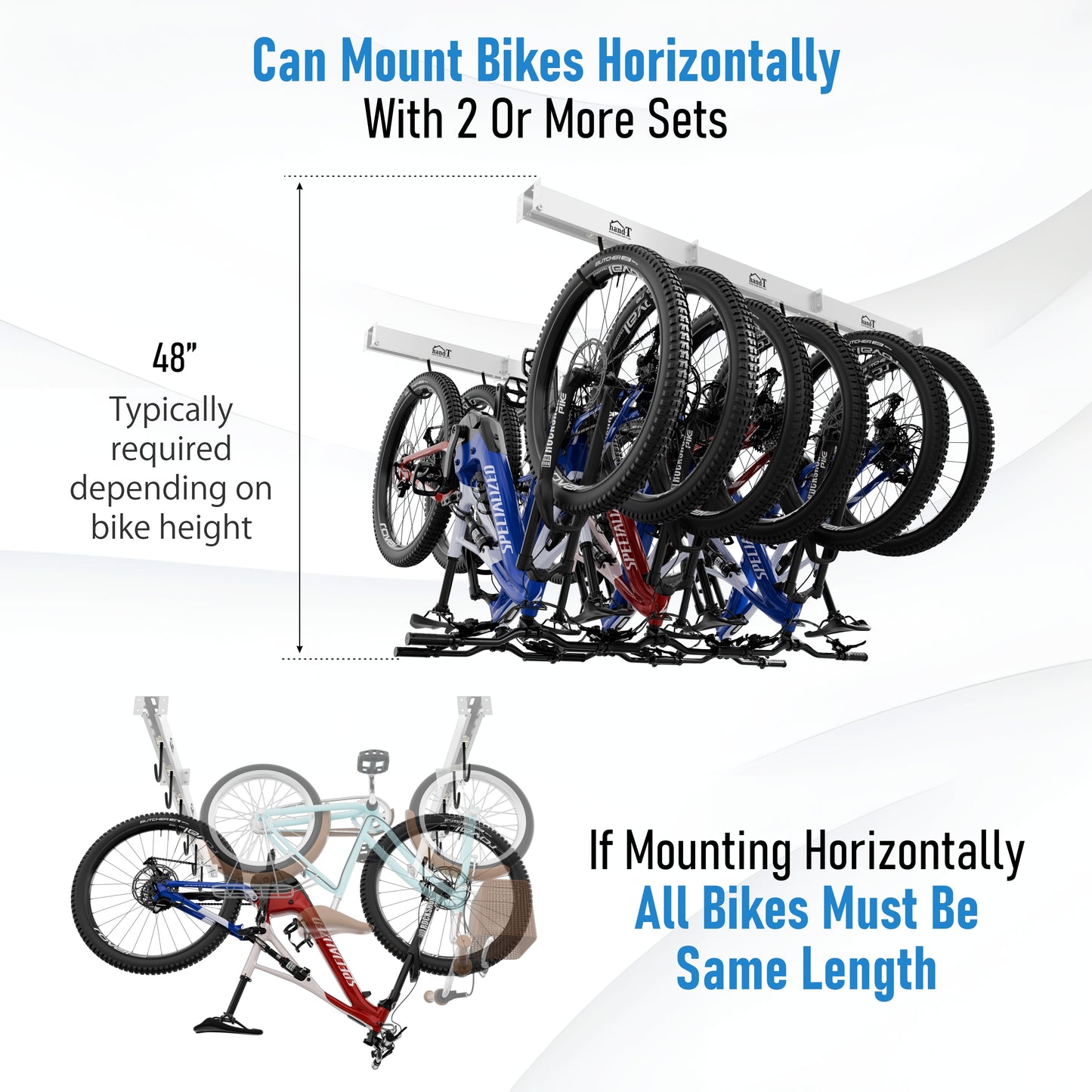 Ceiling Bike Sliding Hanger, Mount Up To 6 Bikes, Heavy Duty 450lbs Limit