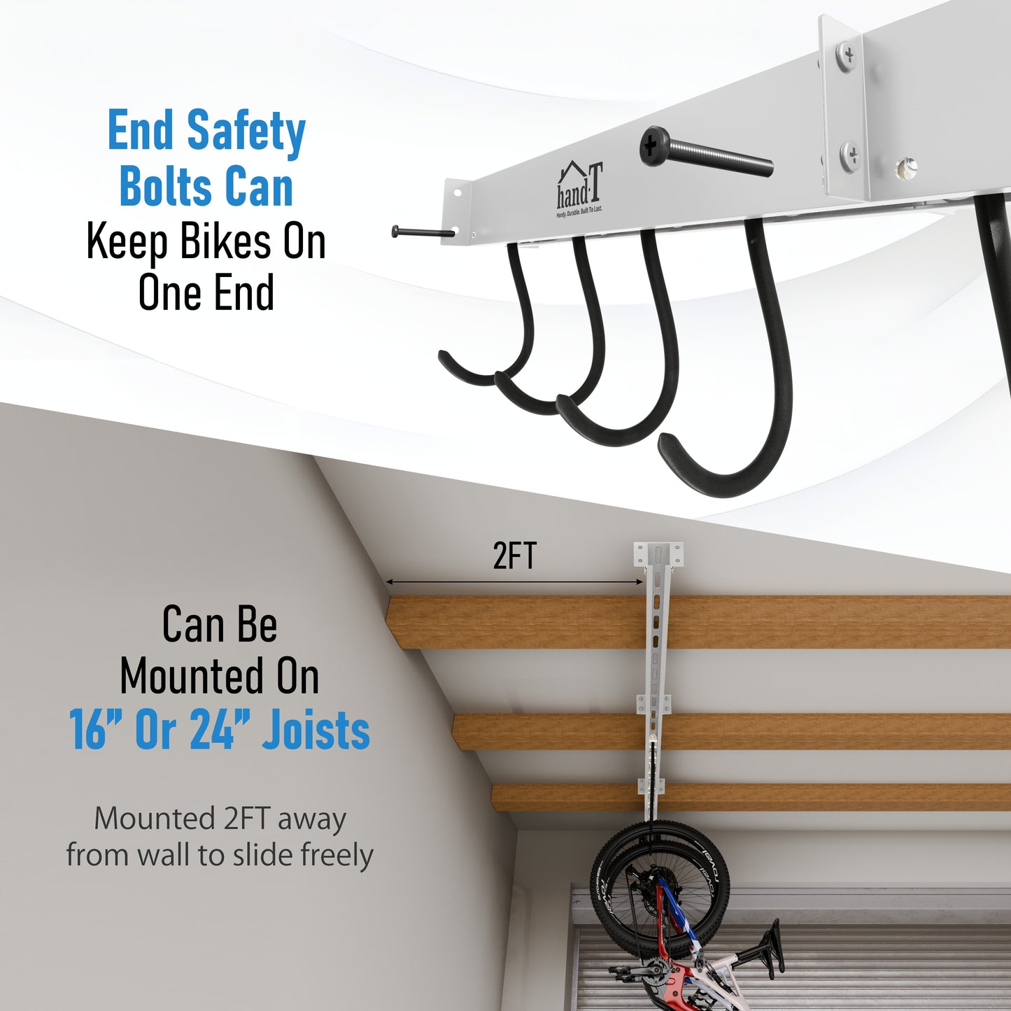 Ceiling Bike Sliding Hanger, Mount Up To 6 Bikes, Heavy Duty 450lbs Limit