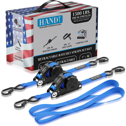 Retractable Ratchet Straps With Soft Loops & Carrying Case