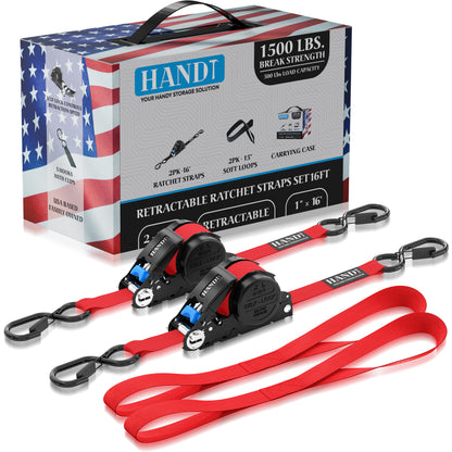 Retractable Ratchet Straps With Soft Loops & Carrying Case