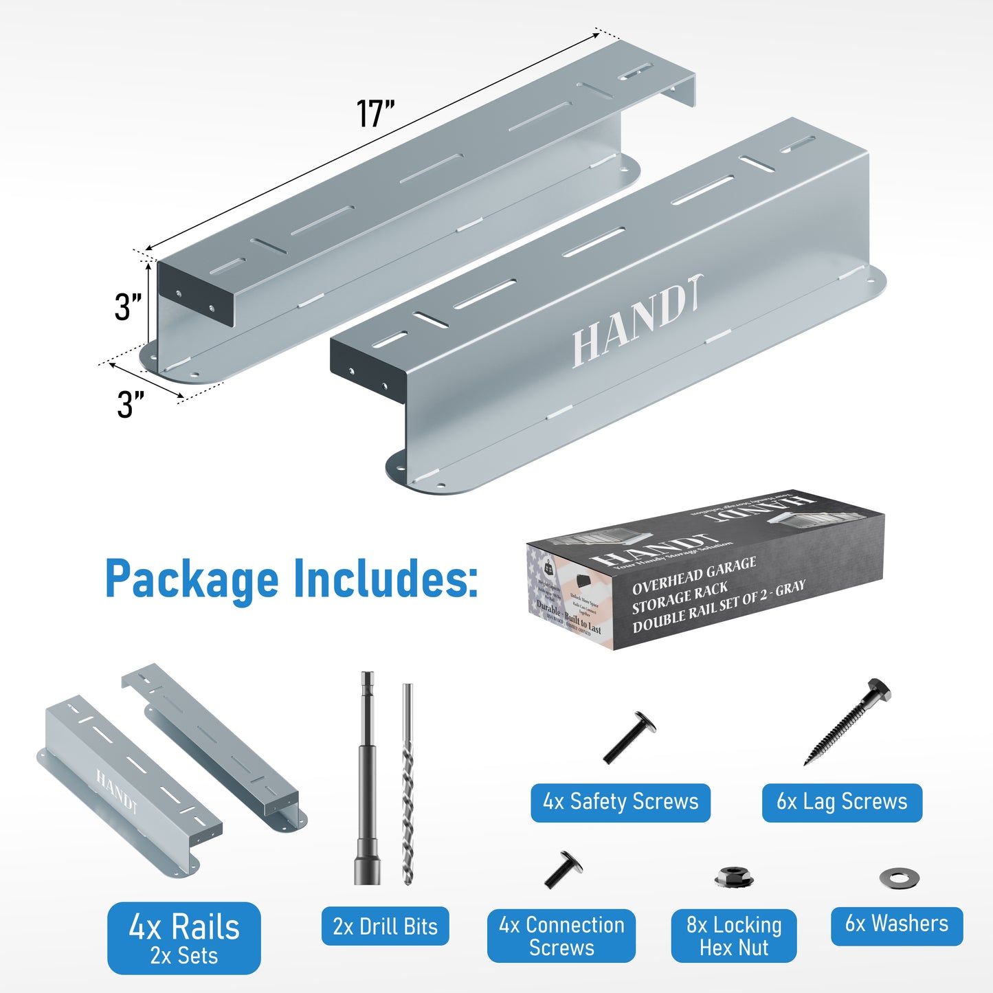 Overhead Connectable Metal Rails For Ceiling Storage