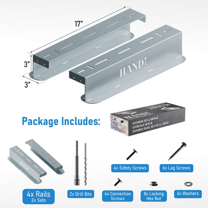 Overhead Connectable Metal Rails For Ceiling Storage