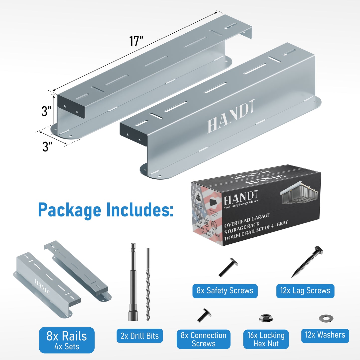 Overhead Connectable Metal Rails For Ceiling Storage