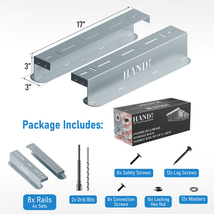 Overhead Connectable Metal Rails For Ceiling Storage