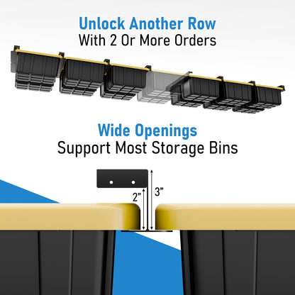 Overhead Connectable Double Rail Ceiling Storage, 4 Sets Black