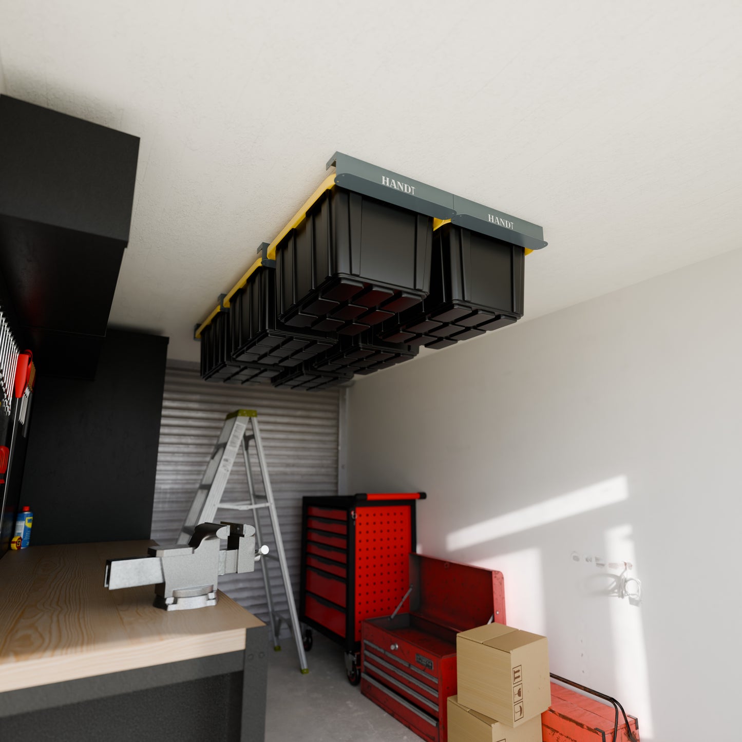 Overhead Connectable Metal Rails For Ceiling Storage