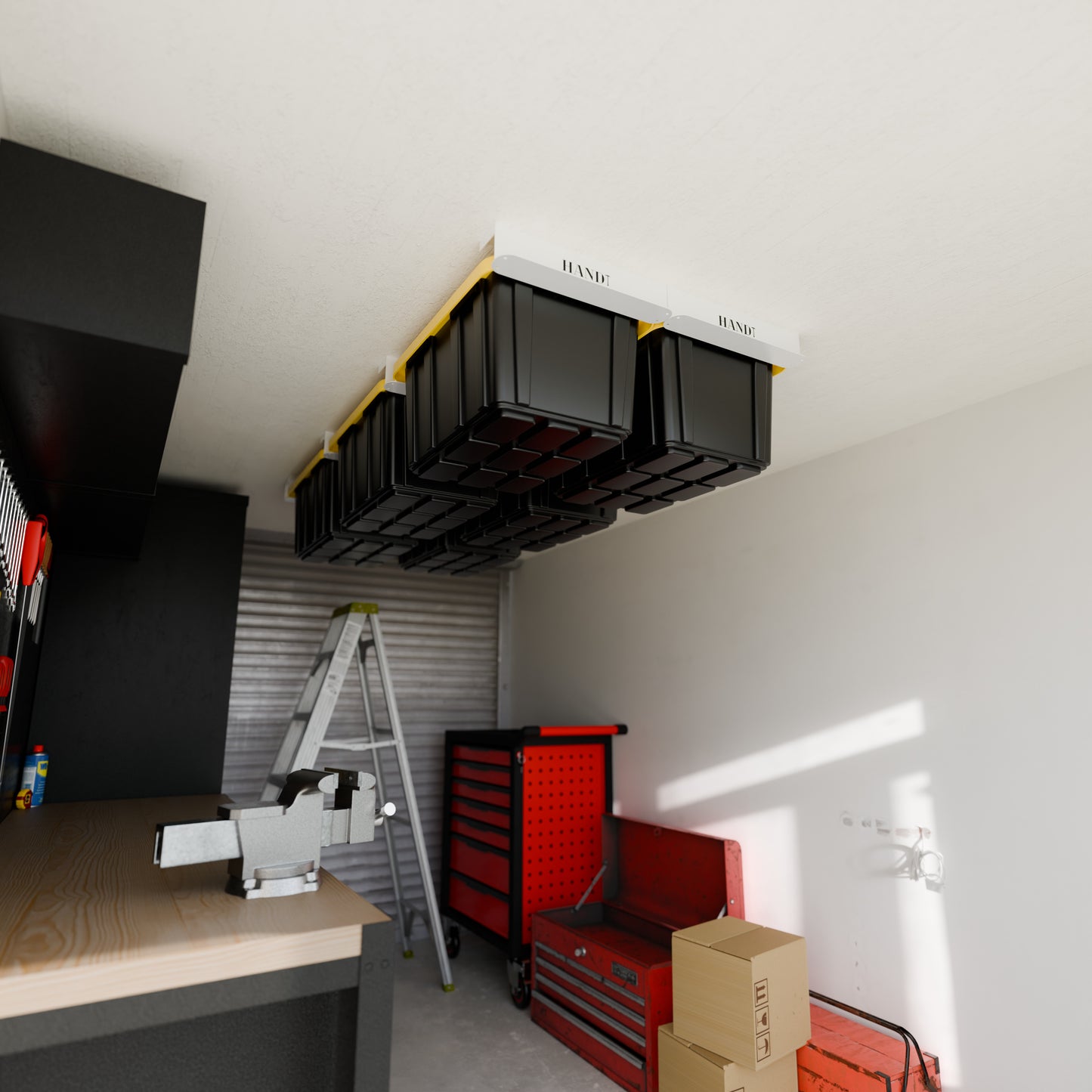 Overhead Connectable Metal Rails For Ceiling Storage