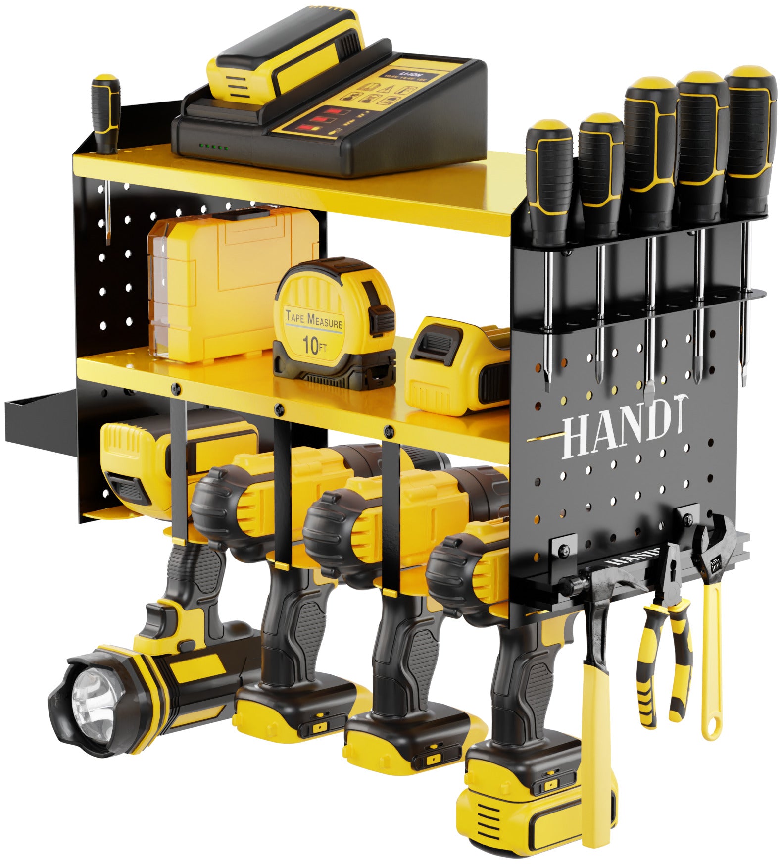 Perches Tools Pegboard Power Tool Organizer with 3 Accessories, Yellow – HandT