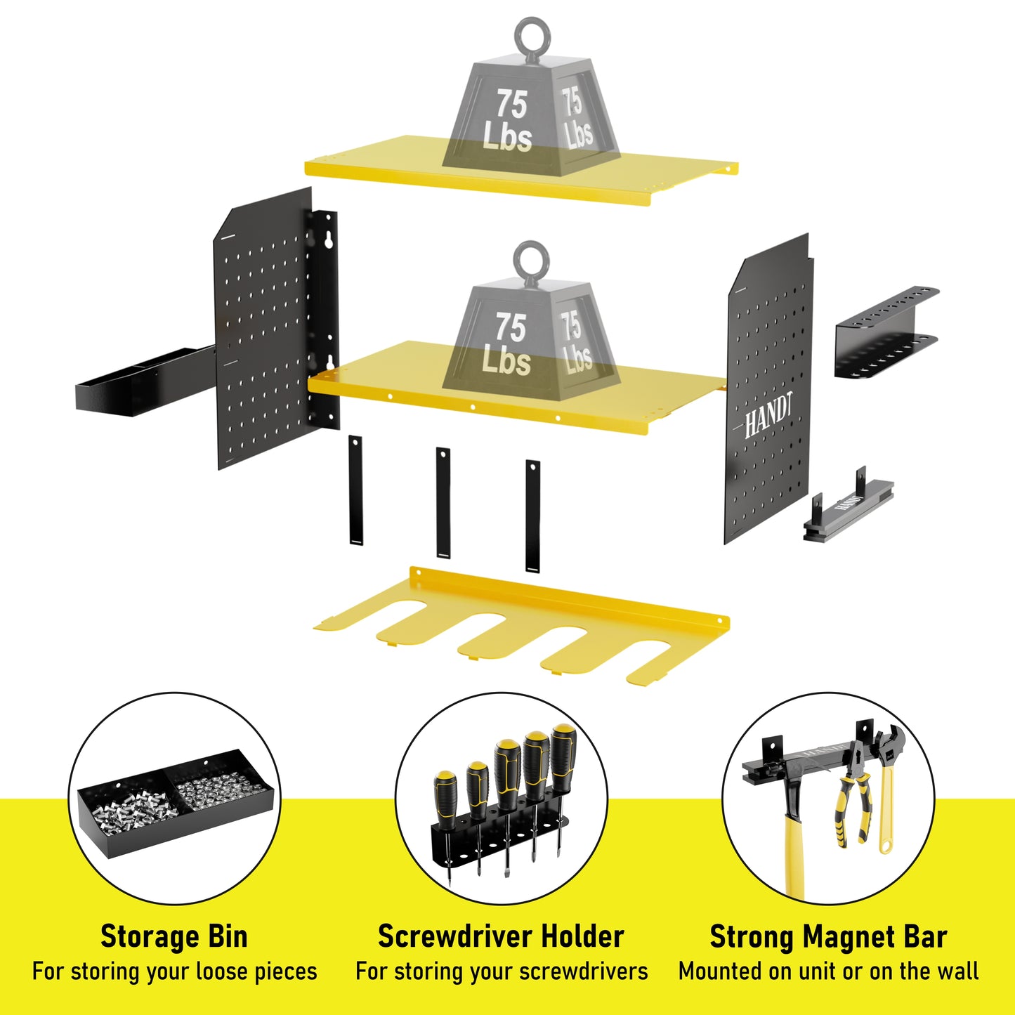 Pegboard Power Tool Organizer with 3 Accessories, Yellow