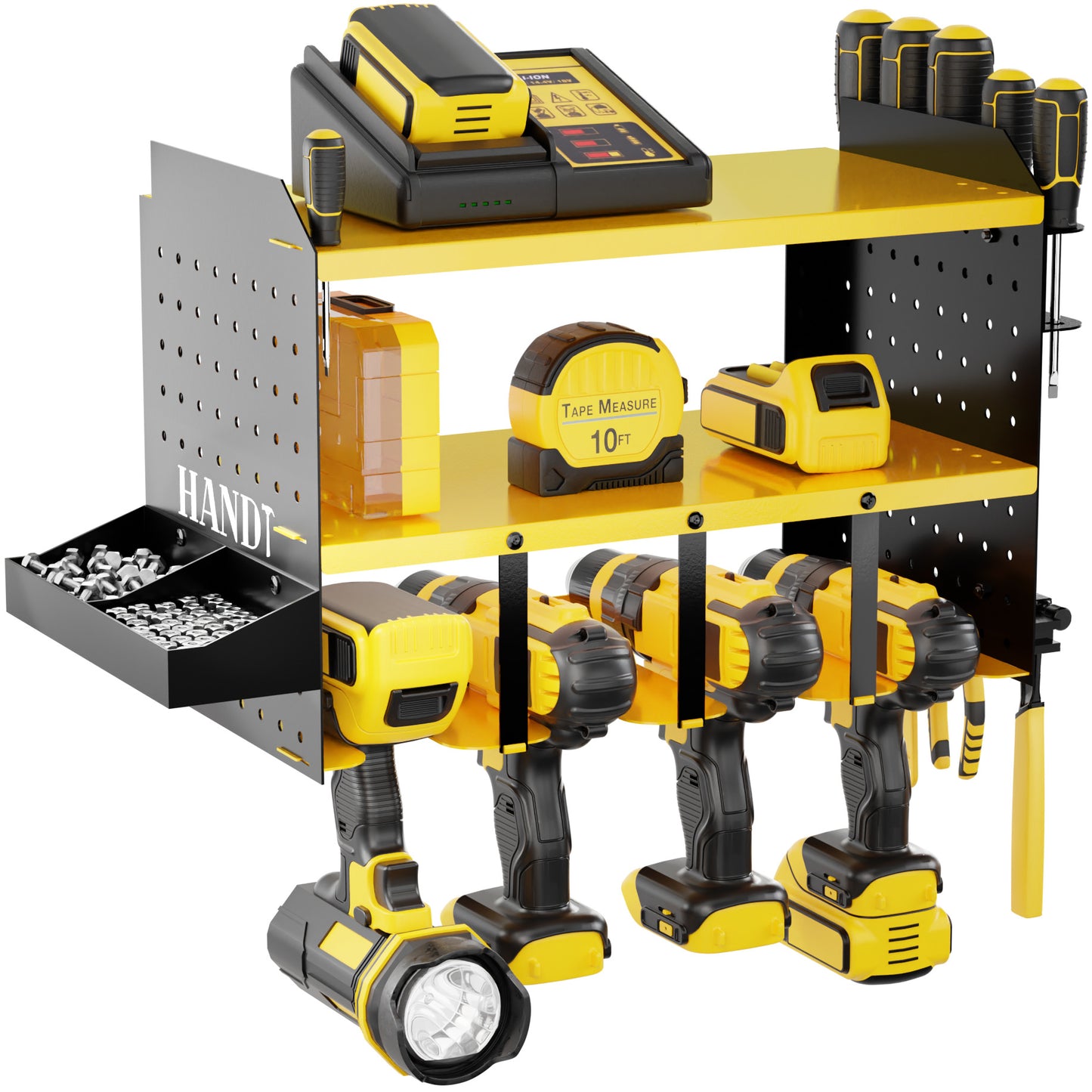 Pegboard Power Tool Organizer with 3 Accessories, Yellow