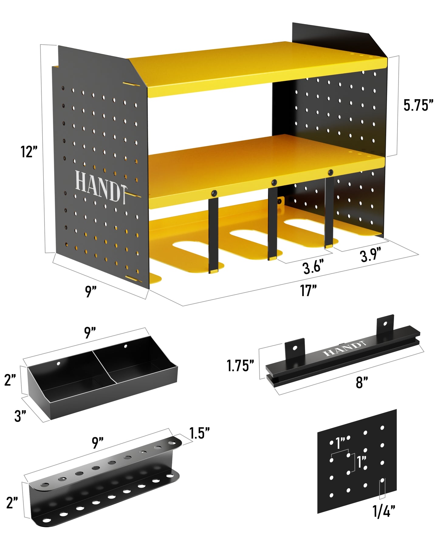 Pegboard Power Tool Organizer with 3 Accessories, Yellow