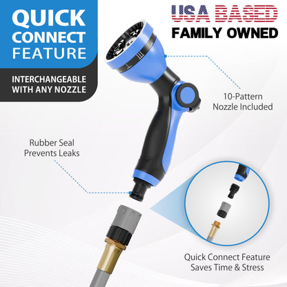 Retractable Garden Hose Reel, Quick Connect With 10-Pattern Nozzle