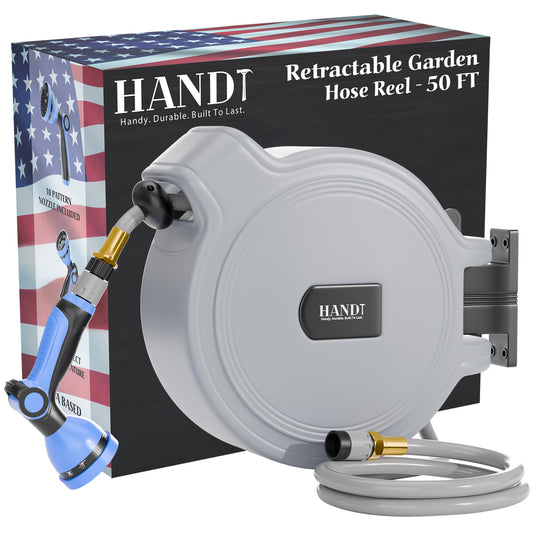 Retractable Garden Hose Reel, Quick Connect With 10-Pattern Nozzle